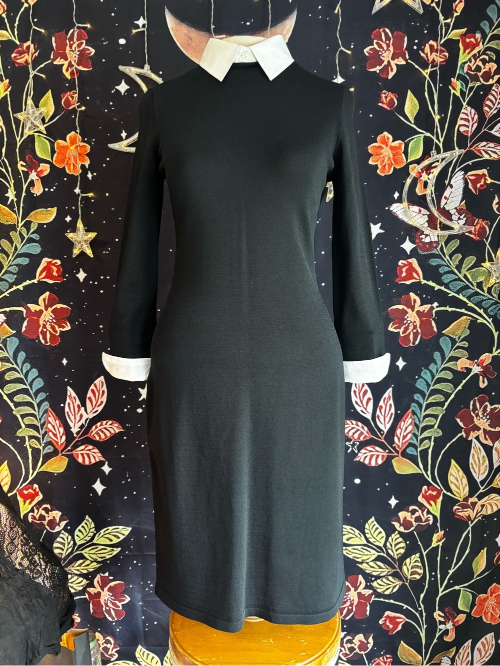 Lauren Ralph Lauren Black Academia Knit Dress with White Collar & Cuffs